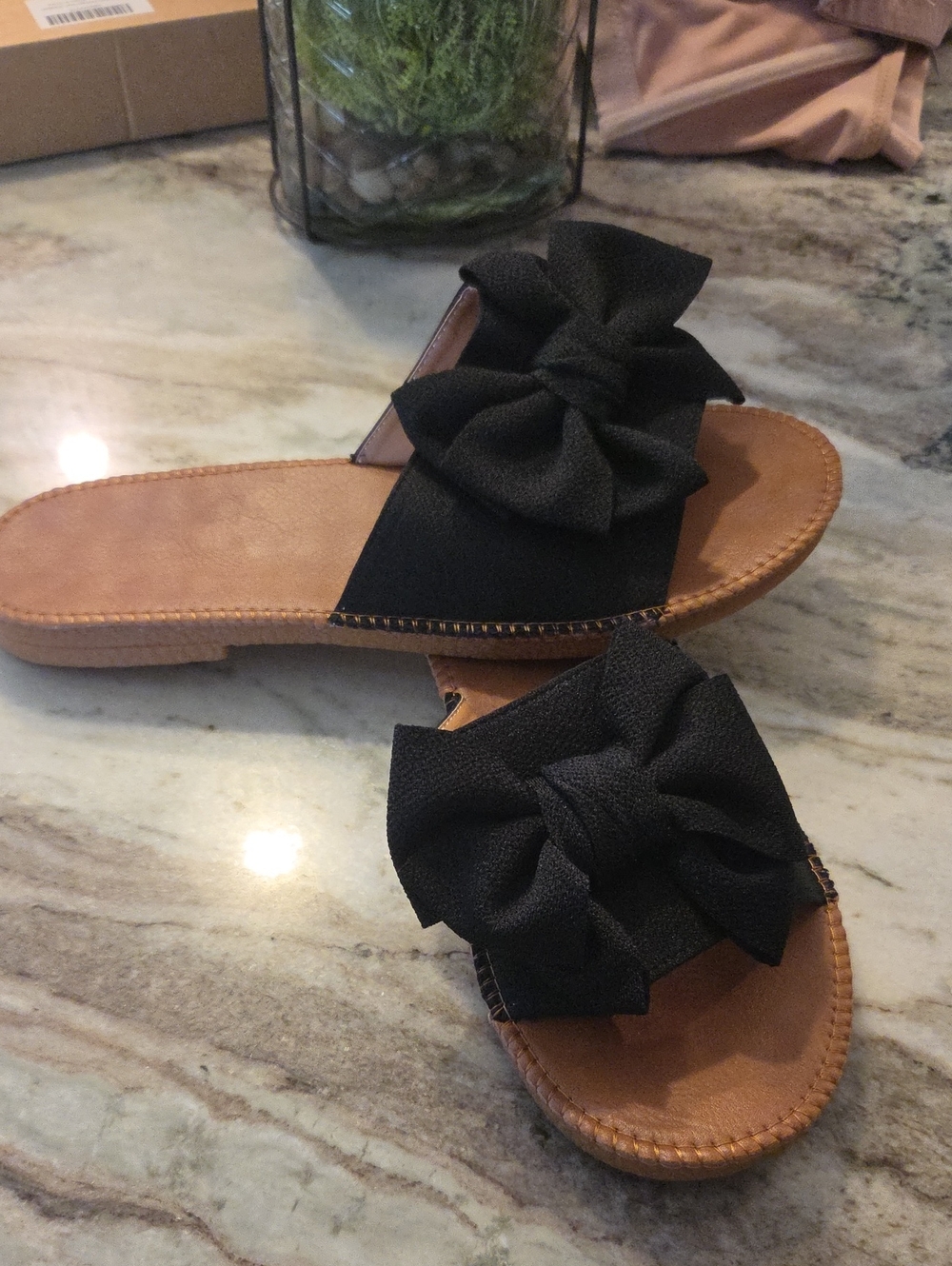 Women’s Black Bow Slide Sandals - Classic Casual Comfort